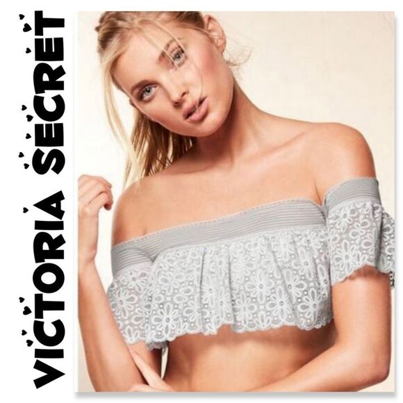 NWT Victoria Secret Lace Off The Shoulder Bralette - Grey - Picture 1 of 10
